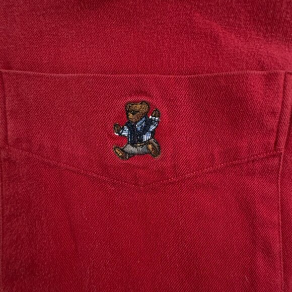 VTG Ralph Lauren Polo Bear Logo Combed Cotton Button Up Shirt Men Red Heavy Soft - Picture 10 of 16